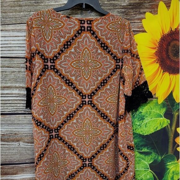 Paper Crane double layered dress orange/black Paisley XL Pre-owned - Picture 3 of 7